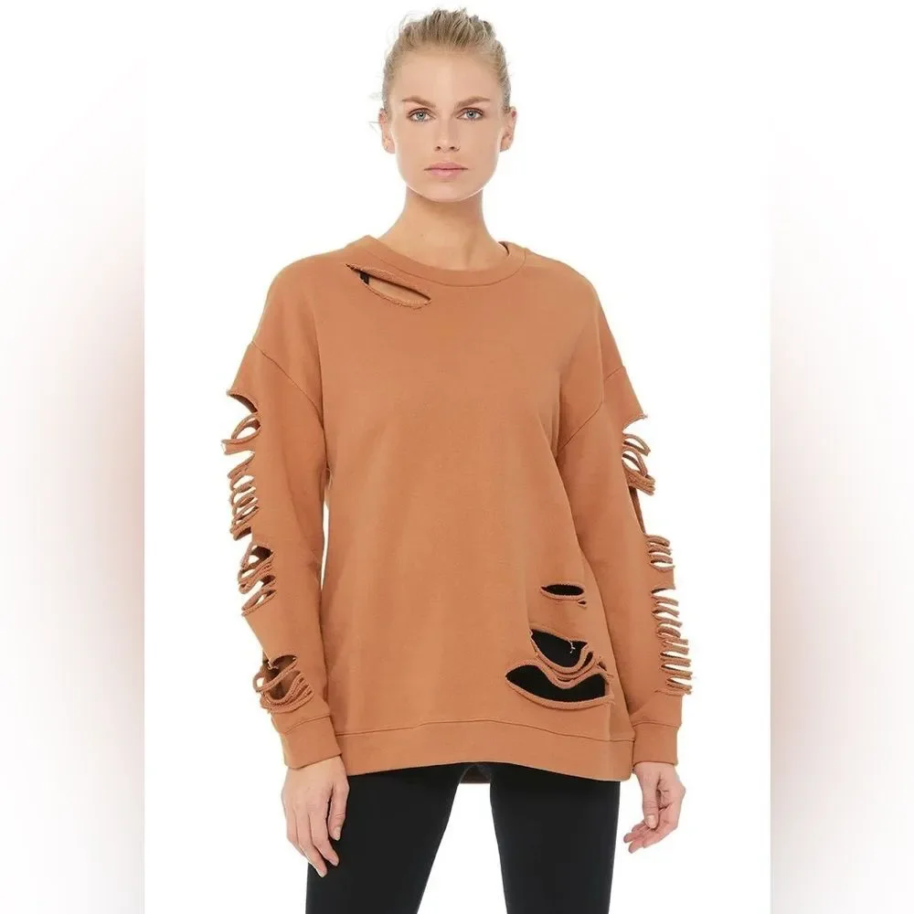 Alo Yoga Fade Long Sleeve Slash Out Pullover in Henna S